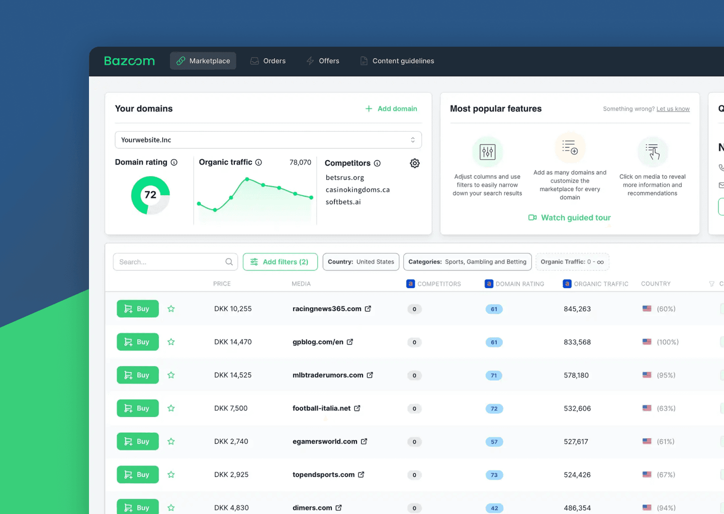 Bazoom platform interface