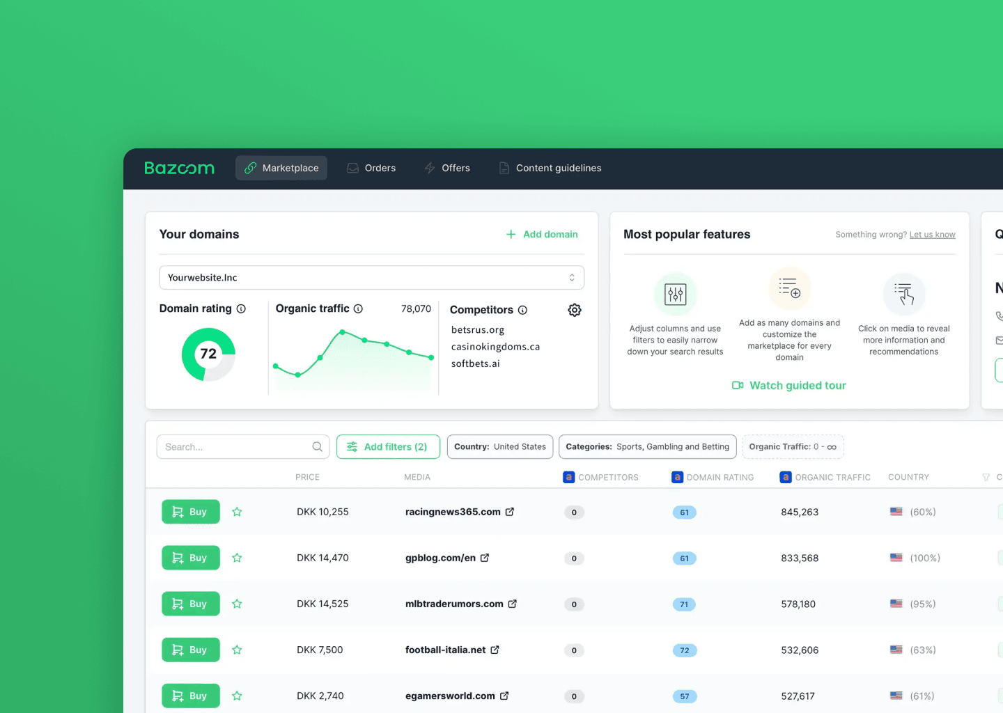 Bazoom link building tool